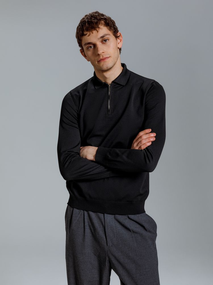 Рубашка поло мужская с длинным рукавом Terrazzo, черная — изображение 6