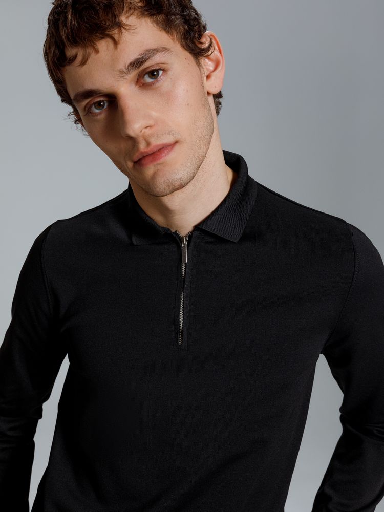 Рубашка поло мужская с длинным рукавом Terrazzo, черная — изображение 9