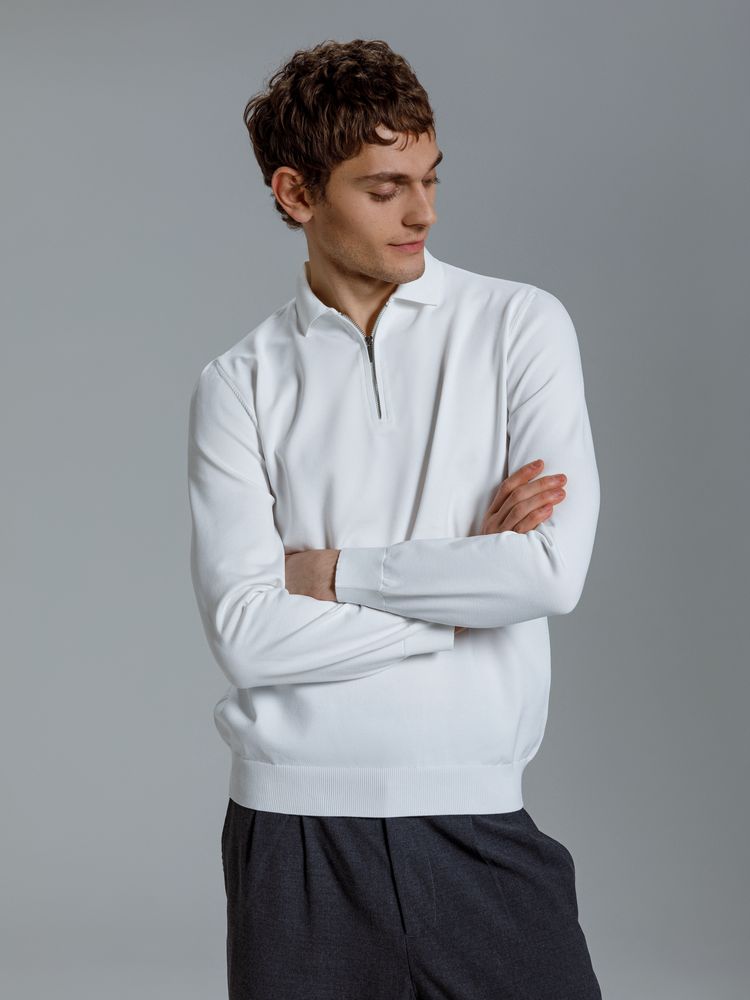 Рубашка поло мужская с длинным рукавом Terrazzo, белая — изображение 6