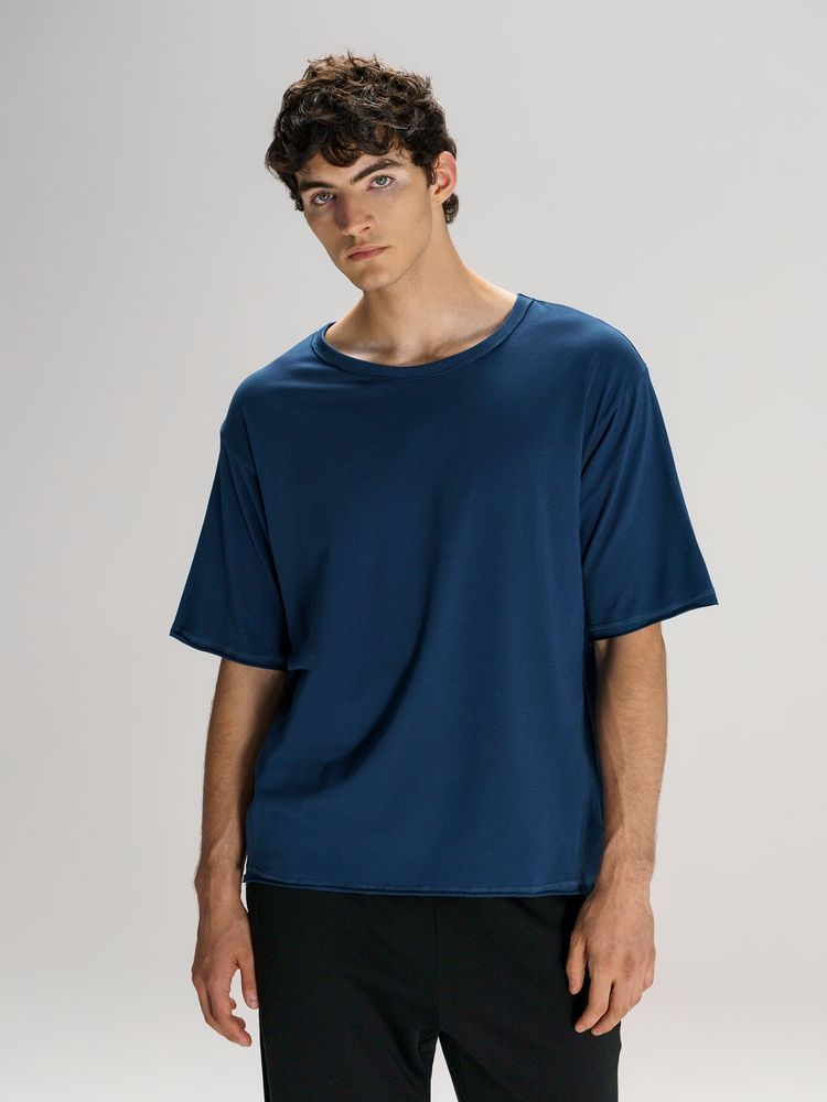 Футболка оверсайз унисекс Vozduh, темно-синяя — изображение 12