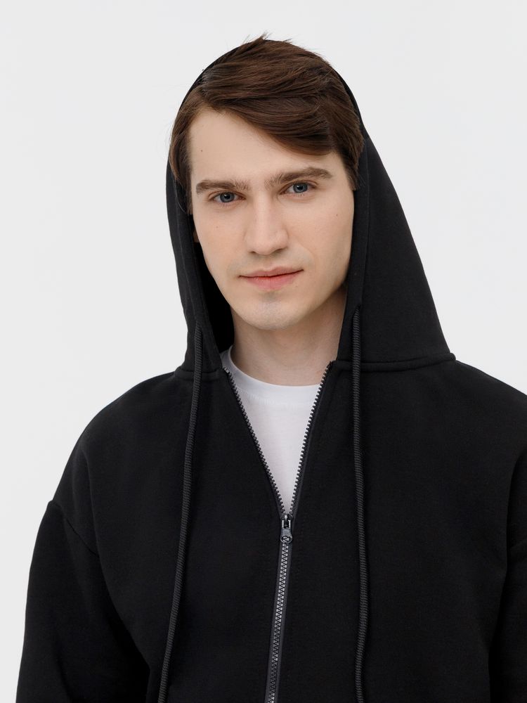 Толстовка унисекс оверсайз на молнии Zippy Terry, черная — изображение 8