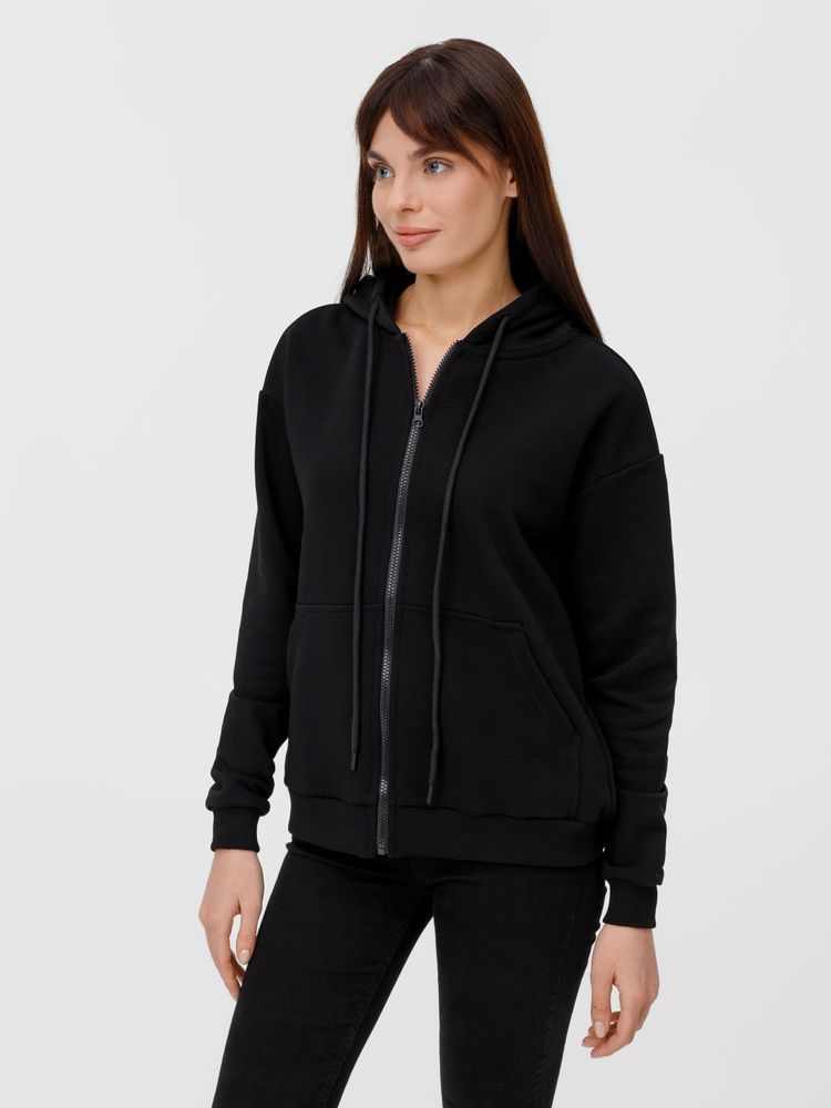 Толстовка унисекс оверсайз на молнии Zippy Terry, черная — изображение 12