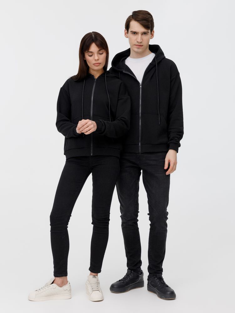 Толстовка унисекс оверсайз на молнии Zippy Terry, черная — изображение 18