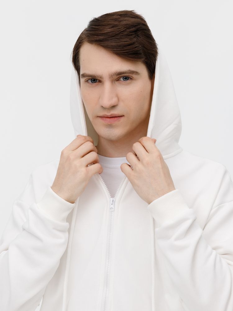 Толстовка унисекс оверсайз на молнии Zippy Terry, белая — изображение 17