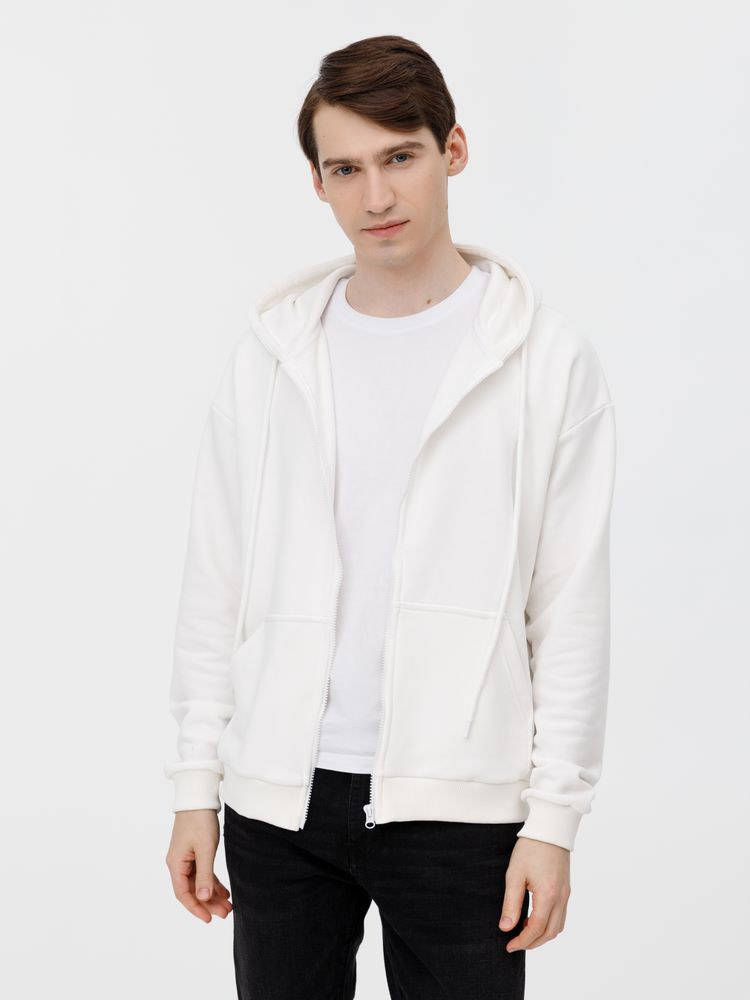 Толстовка унисекс оверсайз на молнии Zippy Terry, белая — изображение 13