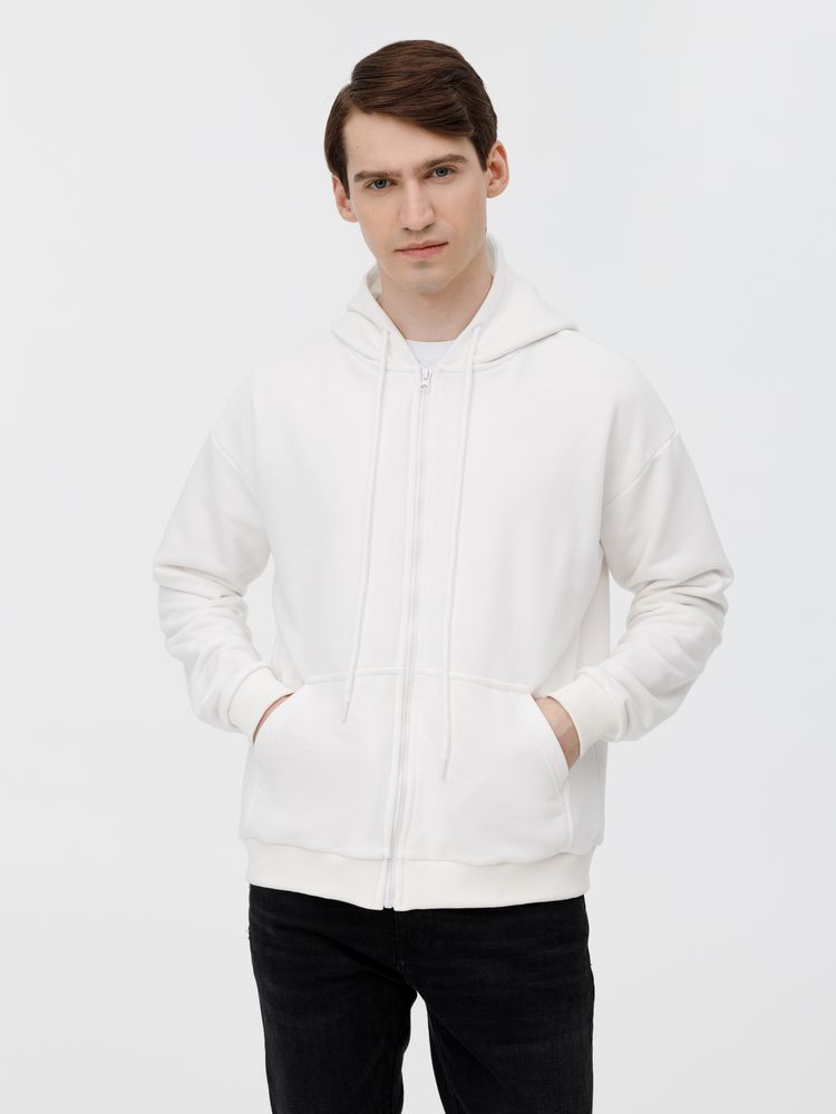 Толстовка унисекс оверсайз на молнии Zippy Terry, белая — изображение 14