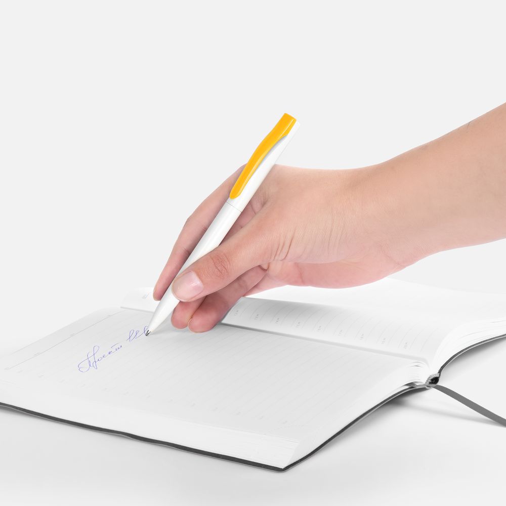 Ручка шариковая Pin, белая с желтым — изображение 5