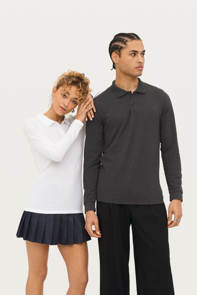 Рубашка поло женская с длинным рукавом Perfect LSL Women, черный меланж — изображение 6