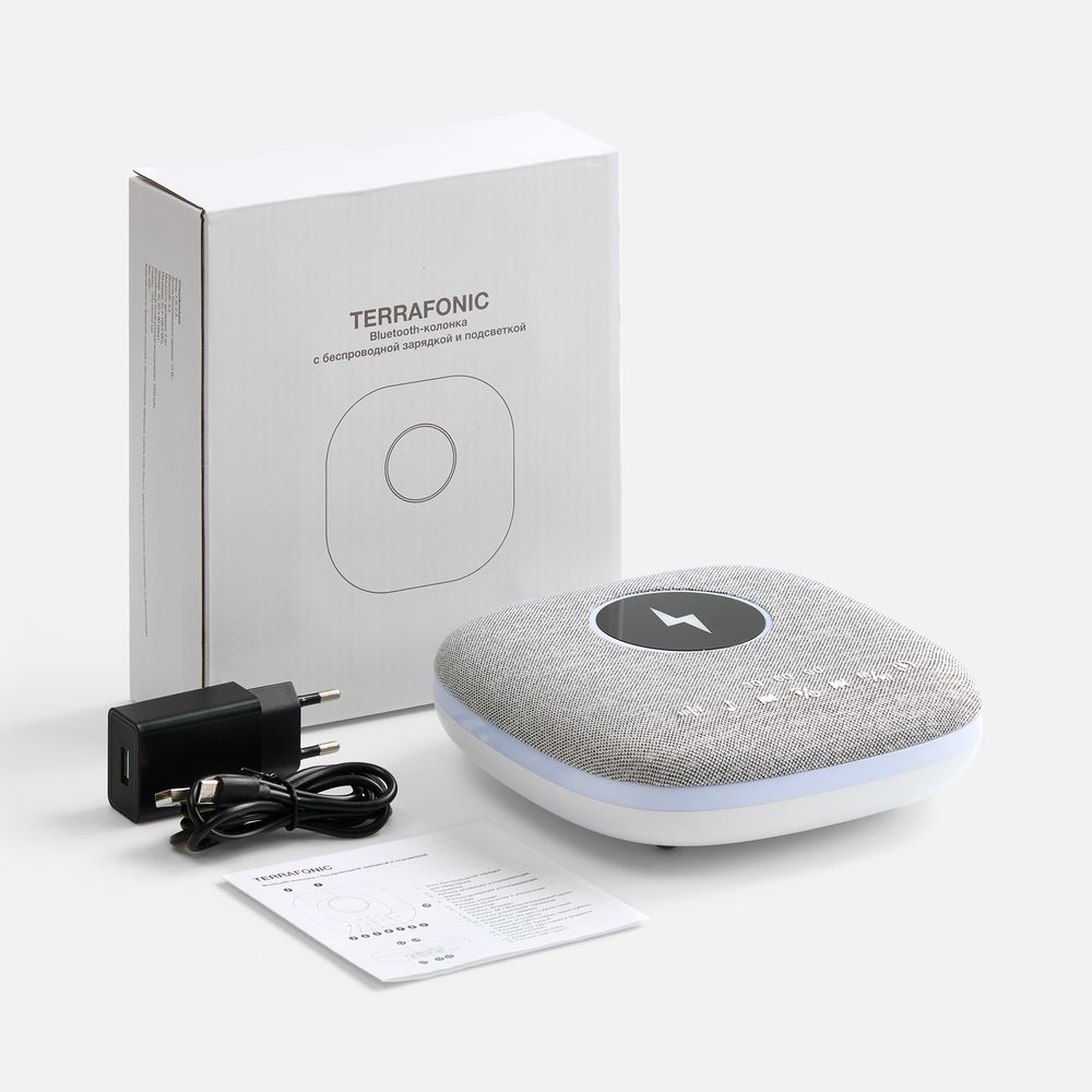 Bluetooth-колонка с беспроводной зарядкой и подсветкой Terrafonic, серая — изображение 9