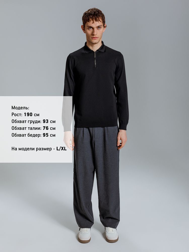 Рубашка поло мужская с длинным рукавом Terrazzo, черная — изображение 5