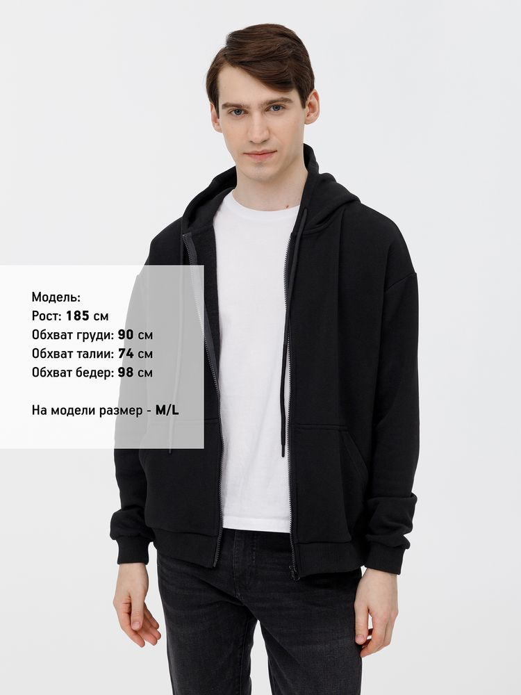 Толстовка унисекс оверсайз на молнии Zippy Terry, черная — изображение 6