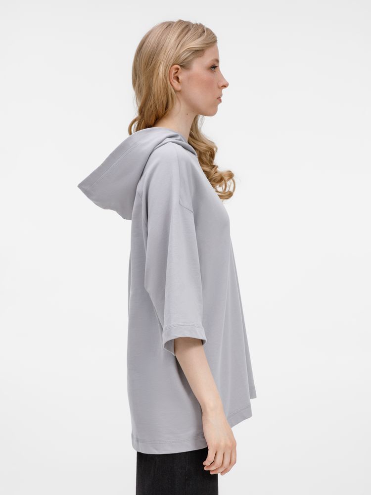 Футболка оверсайз унисекс с капюшоном Neofit, светло-серая — изображение 10
