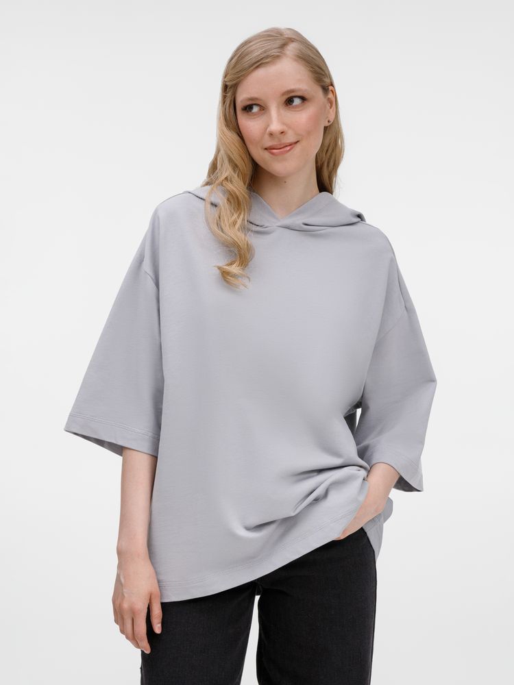 Футболка оверсайз унисекс с капюшоном Neofit, светло-серая — изображение 9