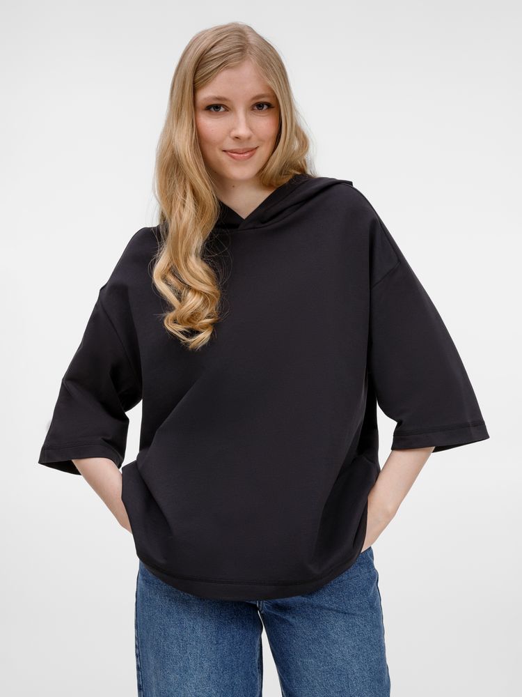 Футболка оверсайз унисекс с капюшоном Neofit, черная — изображение 13