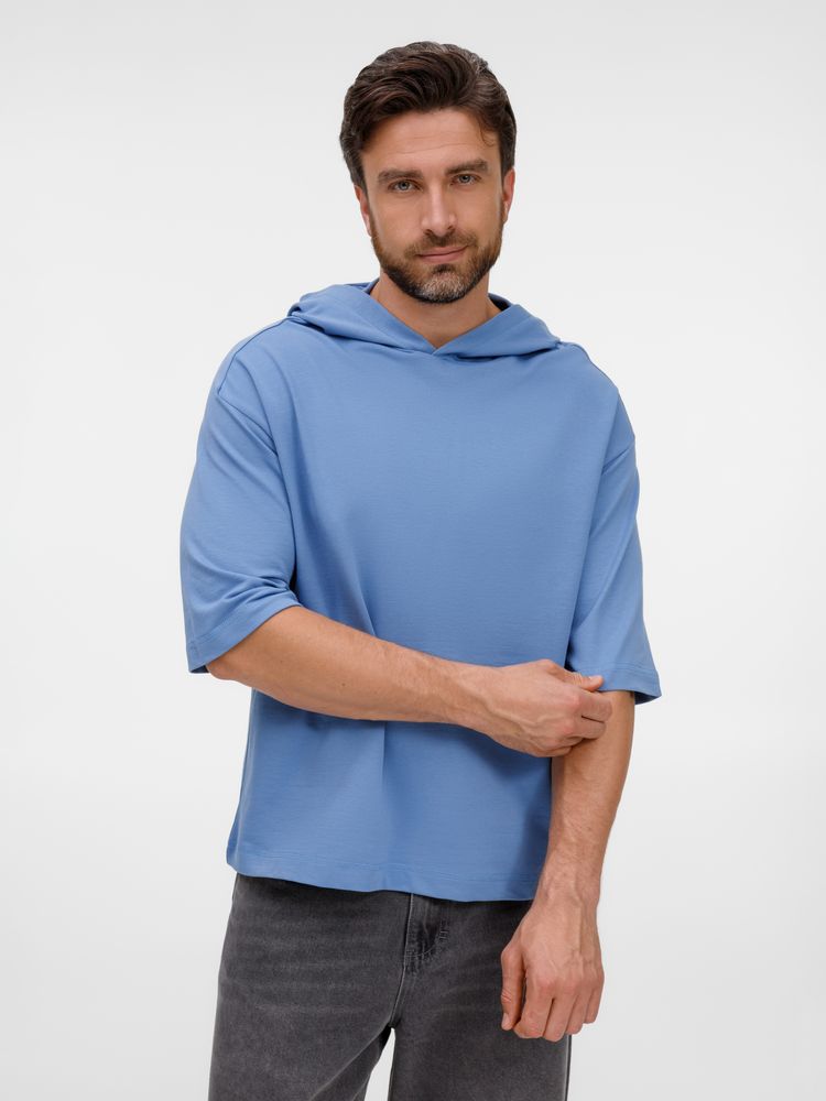 Футболка оверсайз унисекс с капюшоном Neofit, синяя — изображение 9