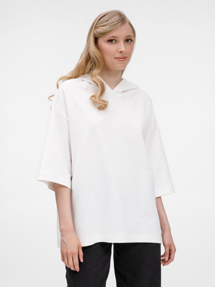 Футболка оверсайз унисекс с капюшоном Neofit, молочно-белая — изображение 9