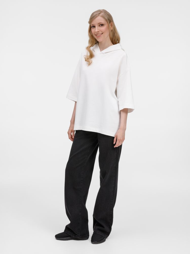 Футболка оверсайз унисекс с капюшоном Neofit, молочно-белая — изображение 12