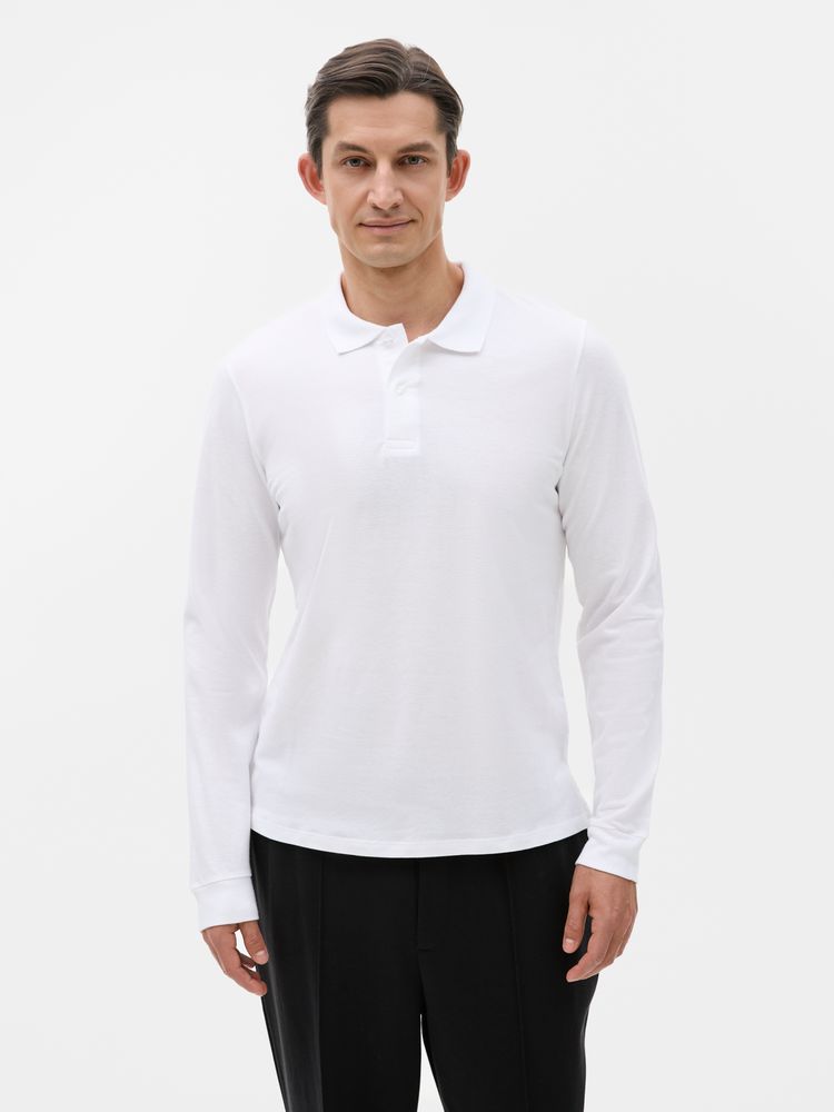 Рубашка поло мужская с длинным рукавом Perfect LSL Men, белая — изображение 6